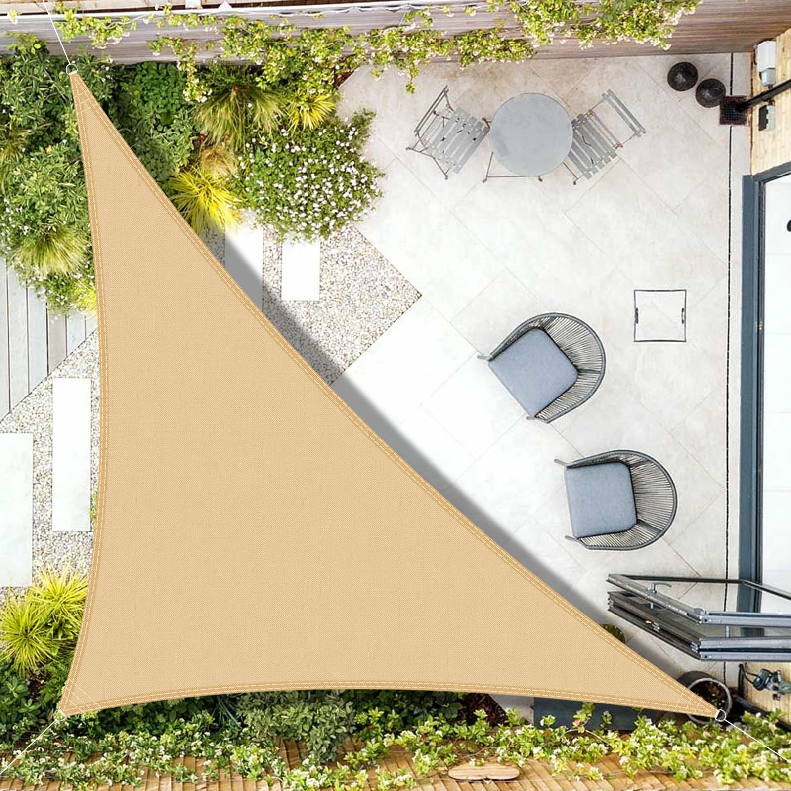 AXT SHADE Sun Shade Sail Waterproof 3x3x4.25m Triangle UV Block Canopy Awning for Patio Outdoor Garden Backyard -Sand