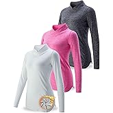 3 Pack Women’s Thermal Micro-Fleece Mock Neck Long Sleeve Tops for Cold Weather Gear Workout Running