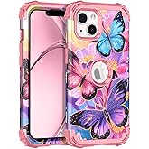 Rancase for iPhone 13/iPhone 14 Case,Three Layer Heavy Duty Shockproof Protection Hard Plastic Bumper +Soft Silicone Rubber Protective Case for Apple iPhone 13/14 6.1 inch,Glow in The Dark-Tender Pink