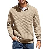 COOFANDY Mens Quarter Zip Pullover Quilted Sweatshirt Knit Long Sleeve Mock Neck Sweater Polo with Pocket