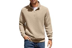 COOFANDY Mens Quarter Zip Pullover Quilted Sweatshirt Knit Long Sleeve Mock Neck Sweater Polo with Pocket
