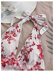 BEAUDRM Women's Floral Print Sleeveless Halter Deep