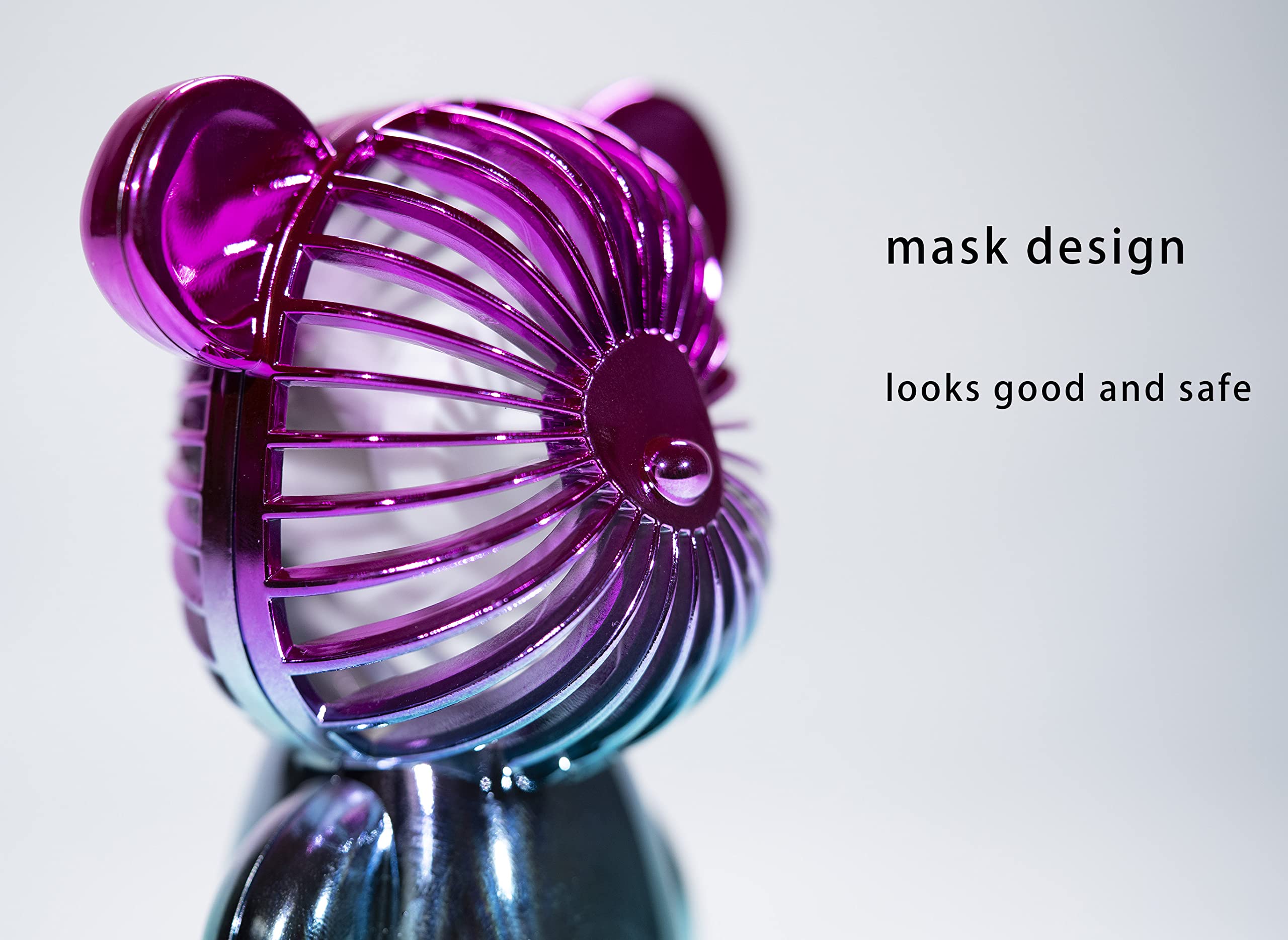Rechargeable USB Mini Handheld Fan - Portable Cute Bear Design for Kids, Girls, Women - Home, Travel, Outdoor, Makeup Use - Violet-Blue Gradation