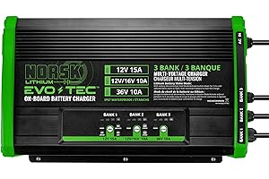 Norsk Lithium EVO-TEC™ 12V+12V/16V+36V – 3 Bank Selectable On-Board Charger | Marine Battery Charger for LiFePO4, AGM, and De