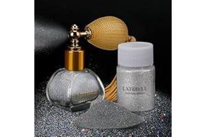 LATIBELL Body Glitter Spray, Glitter Spray for Hair and Body Face Clothes Nails, Body Shimmer Spray Make up for Festival Rave Accessories- with 0.35 oz Replacement & 0.176 oz Priming Cream (Silver #1)