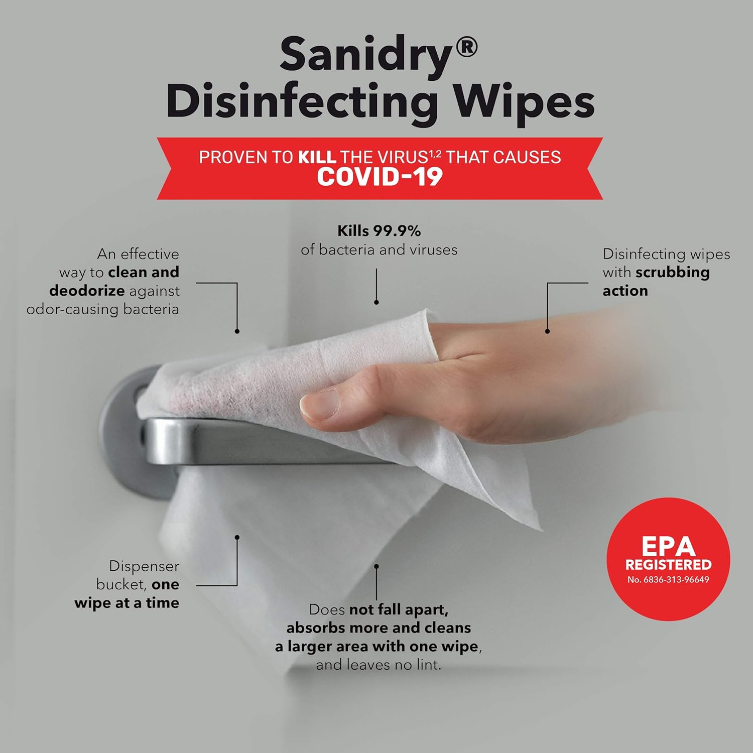 Rosmar SaniDry Disinfecting Wipes, 300 Count, EPA Approved, Unscented, White, Nonabrasive, Multi-Surface Cleaning Wipes, for Use in Health Facilities, Schools, Industrial, Household: Industrial & Scientific
