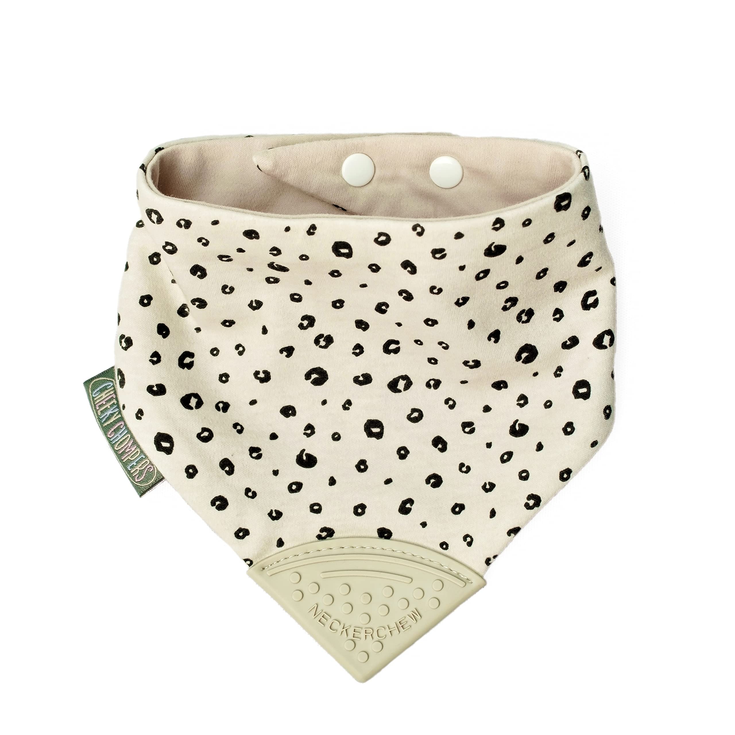 Cheeky Chompers Baby Bibs with Teether | 2 months+ Teething Bibs, Toddler Bibs | Reversible Dribble Bib & Baby Teether | Multi-Award Winning Neckerchew (Leopard Spot, Single)