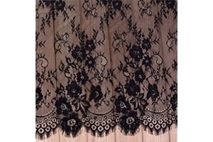 ZTHREAD 3 Yards French Eyelash Lace Fabric Floral Embroidered Lace Fabric for Clothes Wedding Dress Sewing Home Decor (59" W x 3 Yards, Black)
