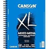 Canson XL Mix Media Pad 9X12 | Side Wirebound Pad, 60 Sheets (98lb/160g) Heavyweight Art Paper for Watercolor, Gouache, Marker, Painting, Drawing, Sketching