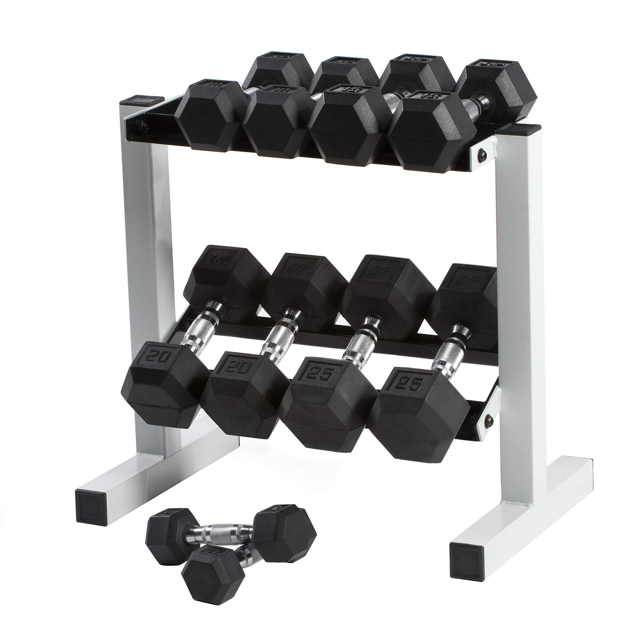 CAP Barbell Rubber Coated Dumbbell Set with Storage Rack Buy Online in