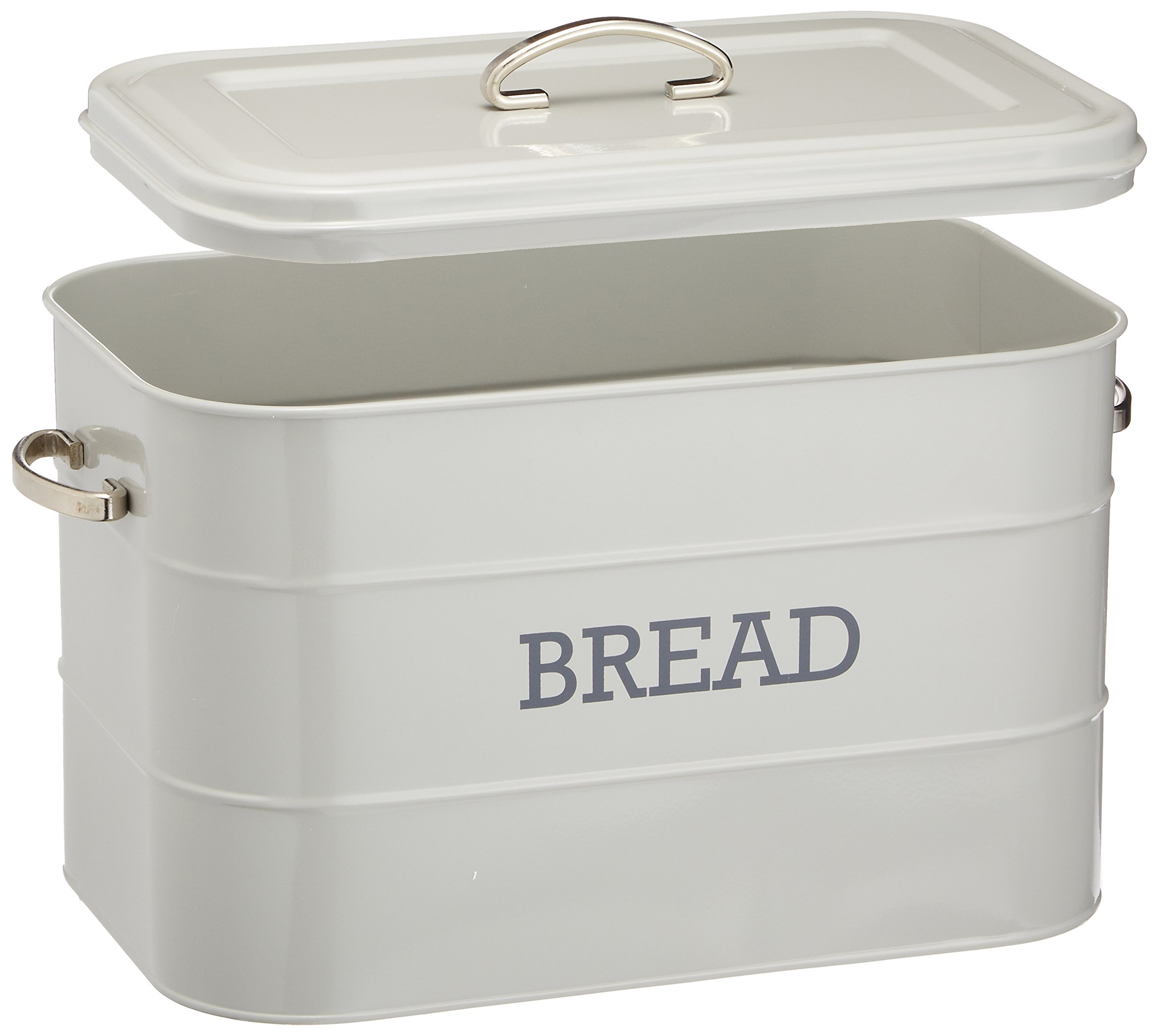 KitchenCraft Living Nostalgia Large Metal Bread Bin, Kitchen Storage Container with Lid and Handles, For Loaves, Baguettes, Flour, Bread Making, 34 x 21.5 x 25 cm - French Grey