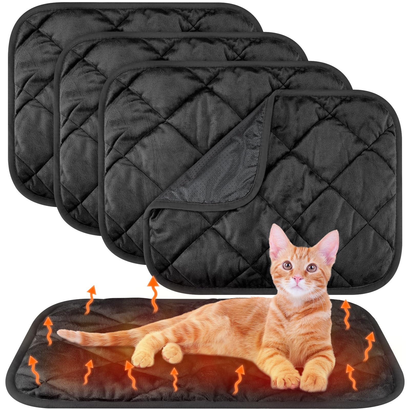 Photo 1 of Clysee 4 Pack Self Heating Cat Pad Self Warming Dog Mat Reflects Body Heat Extra Warm Thermal Pet Pad Washable Dog Cat Bed Crate Bed Mat Blanket(Black,16 x 20 Inch)