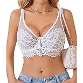 Avidlove Lace Bralette for Women Underwire Camisole Top Full Coverage Bralette White XXL