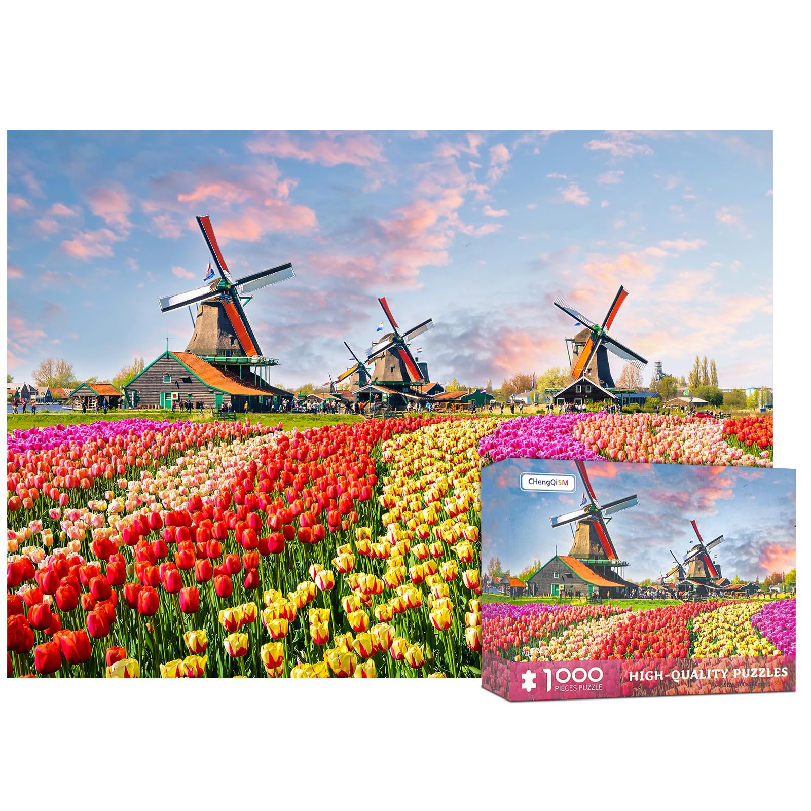 1000 Piece Puzzle for Adults - Windmill & Flower Sea Jigsaw Puzzles 1000 Pieces for Adults Classic Oil Painting Puzzle 1000 Pieces DIY Challenging Puzzles for Adults for Friends Family