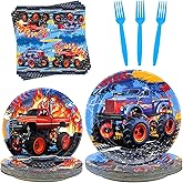 KEFAN 100PCS Monster Truck Party Decorations, Monster Truck Party Plates and Napkin Sets, Monster Truck Tableware Monster Monster Truck Birthday Party Supplies, Serves 25 (Monster truck)