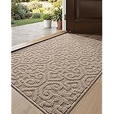 DEXI Front Door Entryway Mat Non Slip, 2x3 ft Washable Inside Entrance for House Floor Low Profile, Thin Entry Doormat Absorbent Dirt Trapper, Light Beige