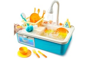 LALALARK Play Sink with Running Water and Color Changing Dishes - Light Up Dishwasher with Sounds, Pretend Play Sink for Toddlers, Automatic Water Cycle System Birthday Gift for Girls Boys for Christmas