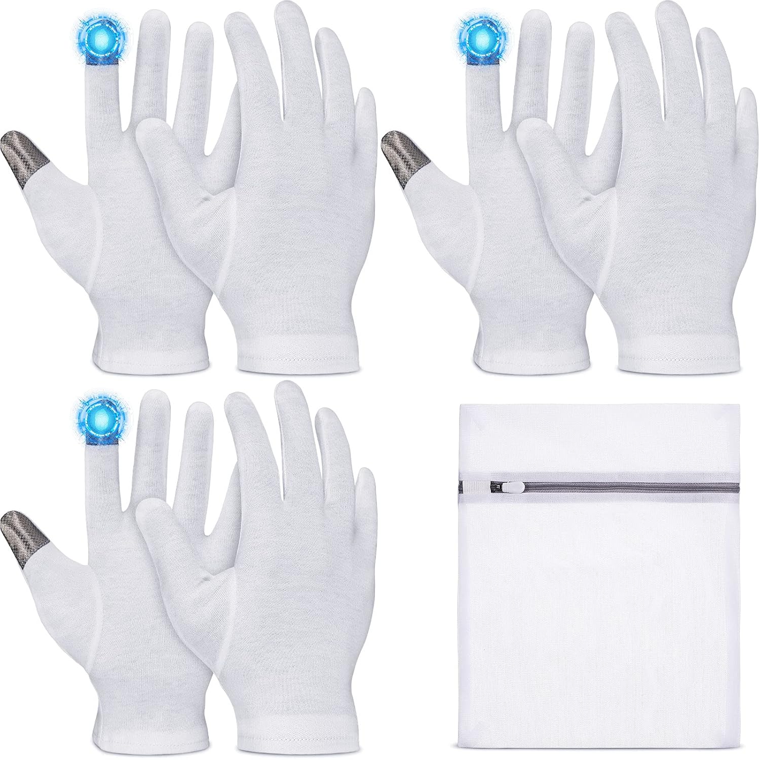 3 Pairs Touchscreen Moisturizing Gloves for Dry Hands, Cosmetic Gloves with Wash Bag White Gloves Overnight, Inspection Gloves, SPA Gloves for Men and Women : Beauty