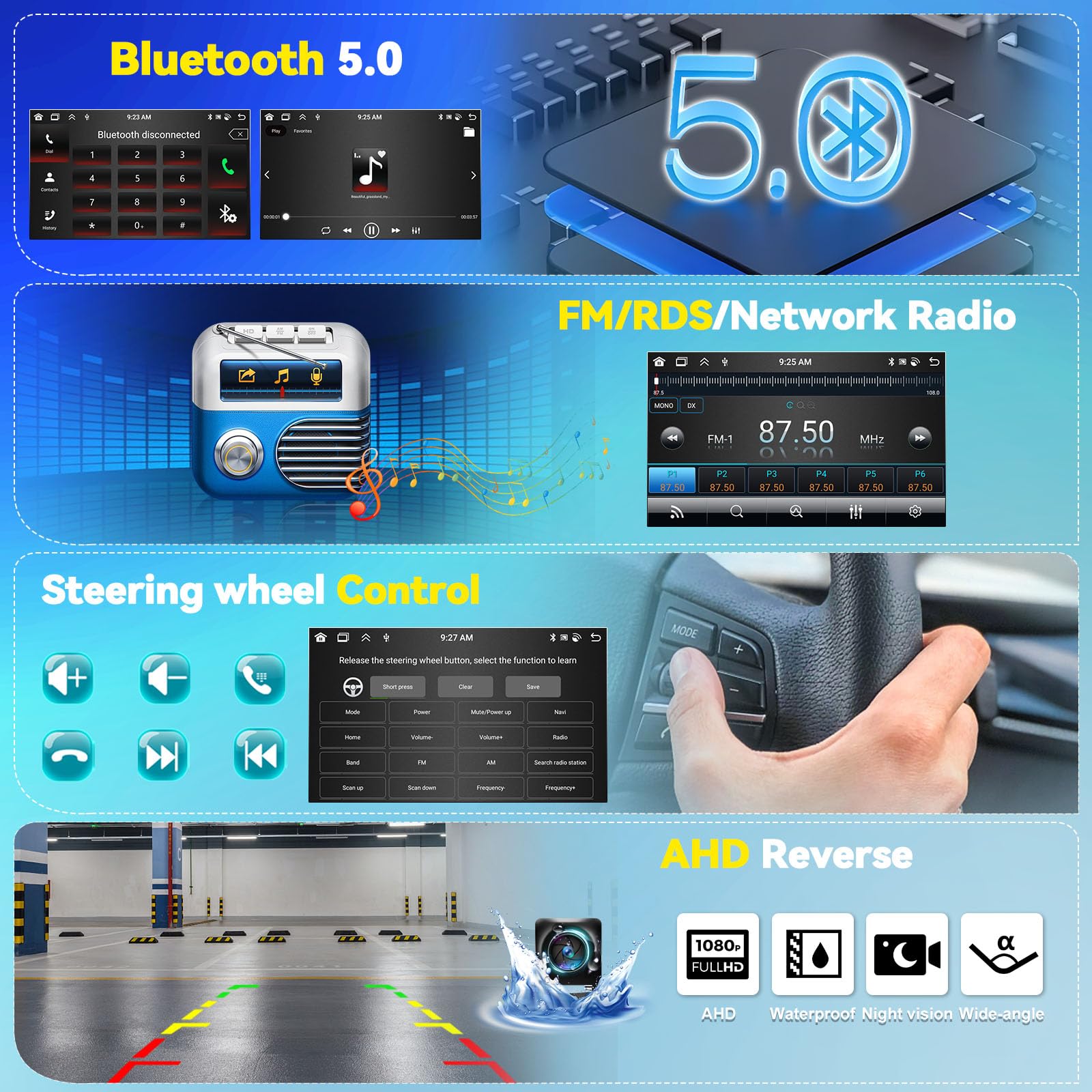 CAMECHO 4G+64G 8 Core Android 13 Car Stereo for Hyundai Veloster 2011-2017, 9