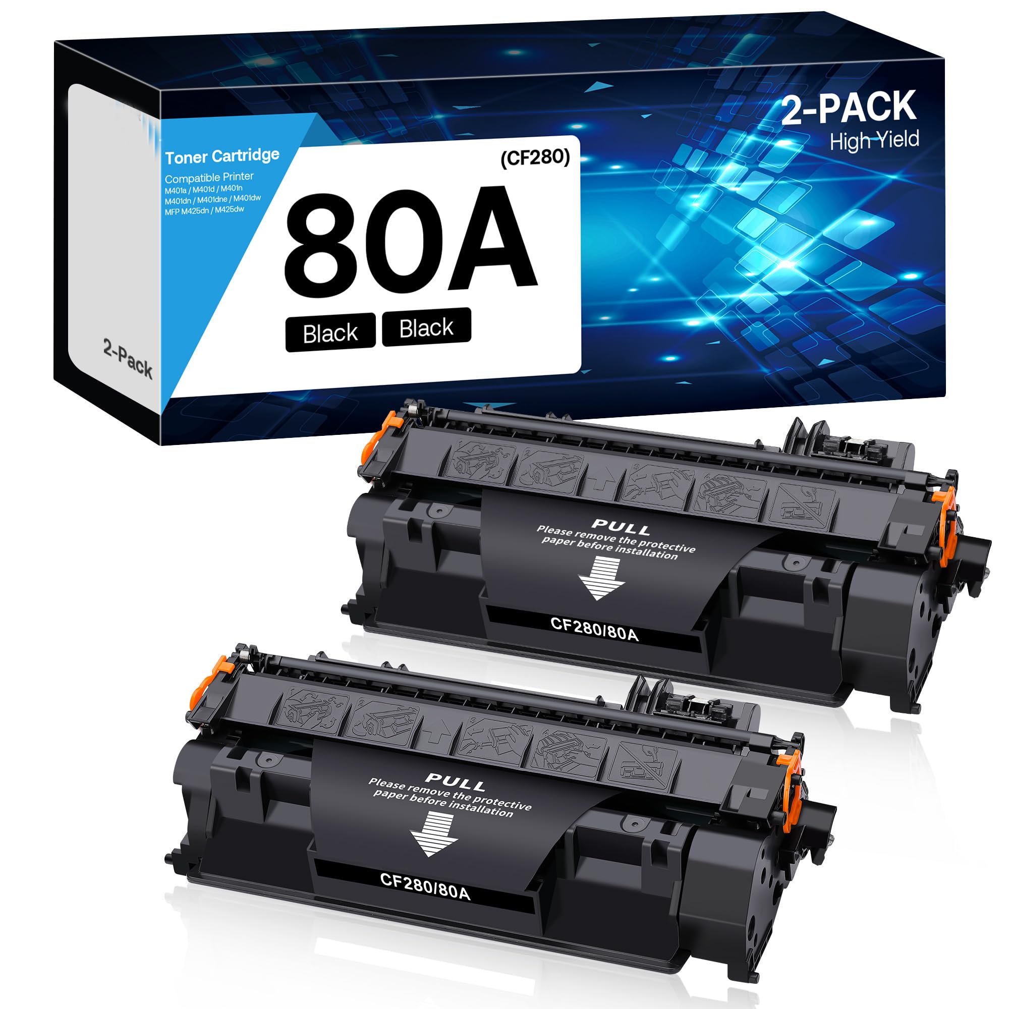 Photo 1 of 80A Toner Cartridge Black High Yield Compatible for HP 80A CF280X CF280A 80X use with HP LaserJet Pro 400 M410 M401D M401A M401N M401 Printer (2 Pack)