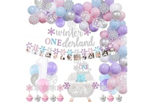 FHZYTG Winter Onederland 1st Birthday Decorations Girl, Winter Onederland Banner, Snowflake Photo Banner Highchair Banner Snowflake Balloon Arch Garland for Winter First Birthday Baby Shower Party Supplies
