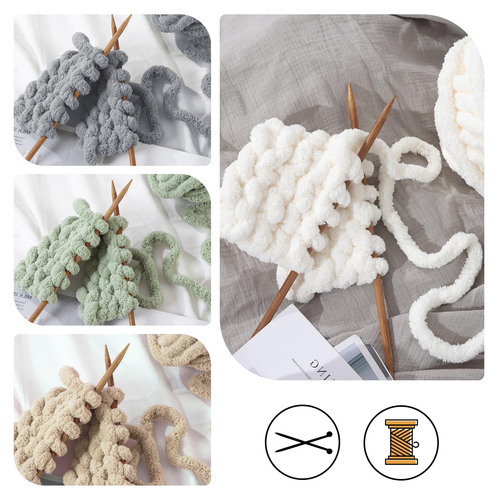 HOMBYS 8 Pack Assorted Chunky Yarn for Crocheting,Super Bulky Large Soft Fluffy Yarn,Plush Fuzzy Yarn,Thick Chenille Yarn for Hand Knitting/Arm Knitting (27yds,8 oz Each Skein)