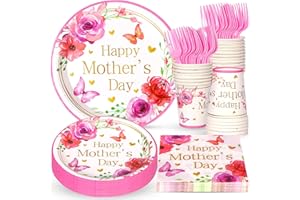 Atonofun Happy Mother's Day Party Supplies, Mother's Day Plates and Napkins Set, Happy Mother's Day Party Plates and Cups, Napkins and Cutlery for Mothers Best Mom Ever Themed Parties Serves 24