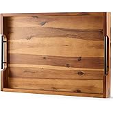 TIDITA 20 x 14 Inch Large Ottoman Tray for Living Room – Large Wooden Tray for Ottoman , Decorative Serving Tray with Handles, for Coffee Table, Kitchen Counter & Home Decor