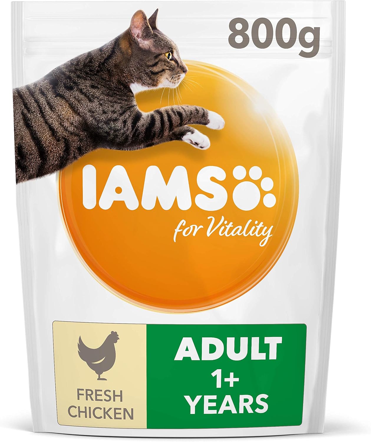 IAMS Adult Complete Dry Cat Food Chicken 800g - Supports Strong Immune System, Fresh Chicken, 800 g (Pack of 1)