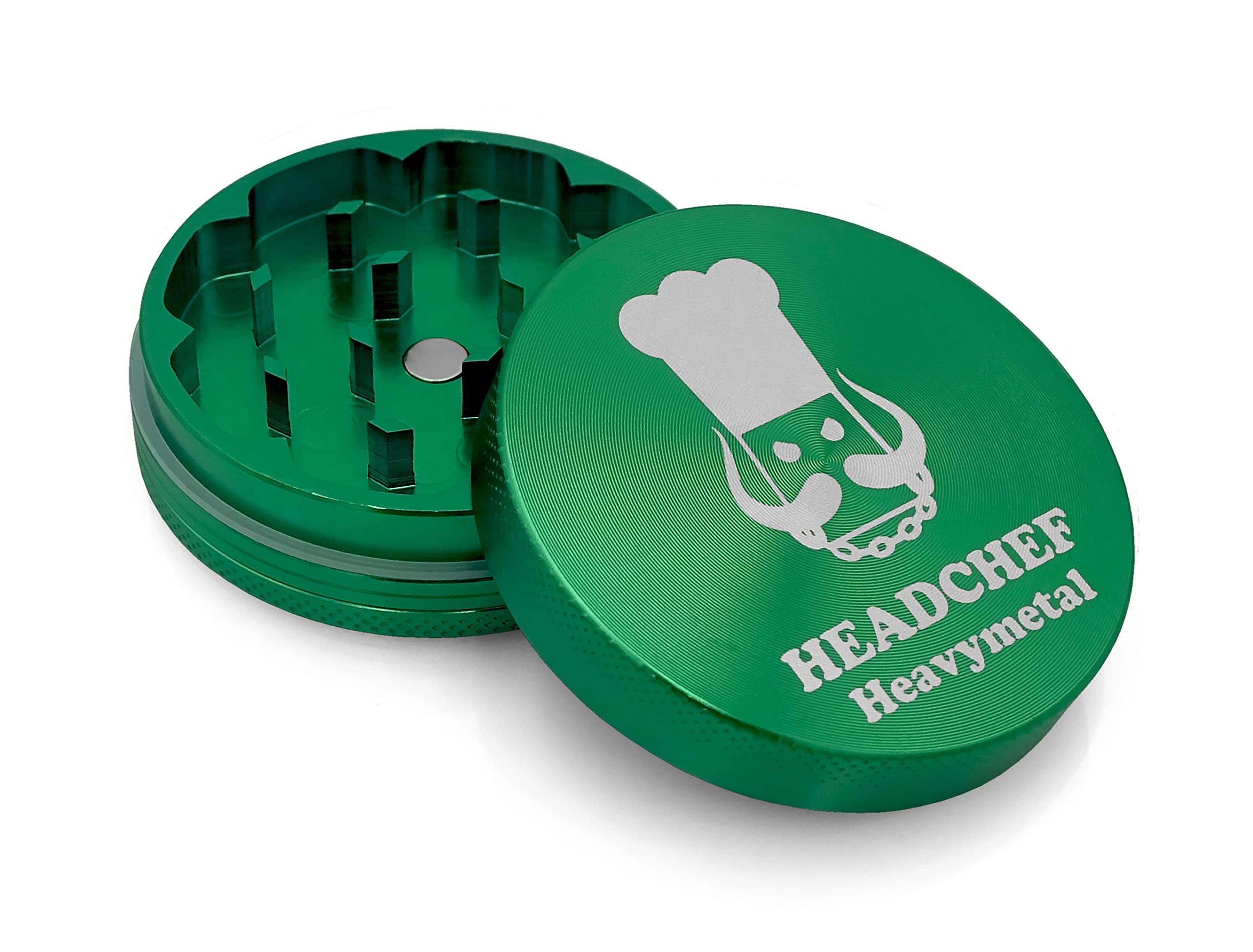 Headchef Heavymetal 55mm, 2 Piece Grinder, Metal Herb Grinder with Magnetic Lid (Soilent Green)
