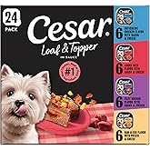 Cesar Loaf &amp; Topper Wet Dog Food, Variety Pack, 3.5 oz, 24 Count | Real meat #1 ingredient, no fillers or artificial flavors, easy-to-digest, slow-cooked tender texture, easy peel trays