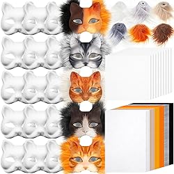Seenelling 60 Pcs DIY Therian Mask Kit Blank Cat