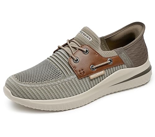 Skechers USA Men's Men's Delson 3.0-Roth 210606 Low Profile Bungee Lace Slip-Ins, Taupe/Brown, 8