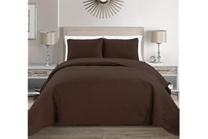 FANCY LINEN Fancy Collection Embossed Coverlet Bedspread Over Size Set Solid # Austin (Coffee/Dark Brown, Full/Queen)