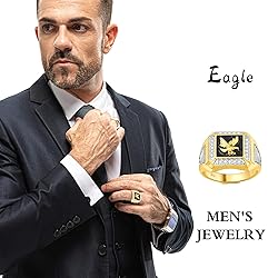 DOHAOOE Men's 14K Gold Eagle Band Ring Cubic