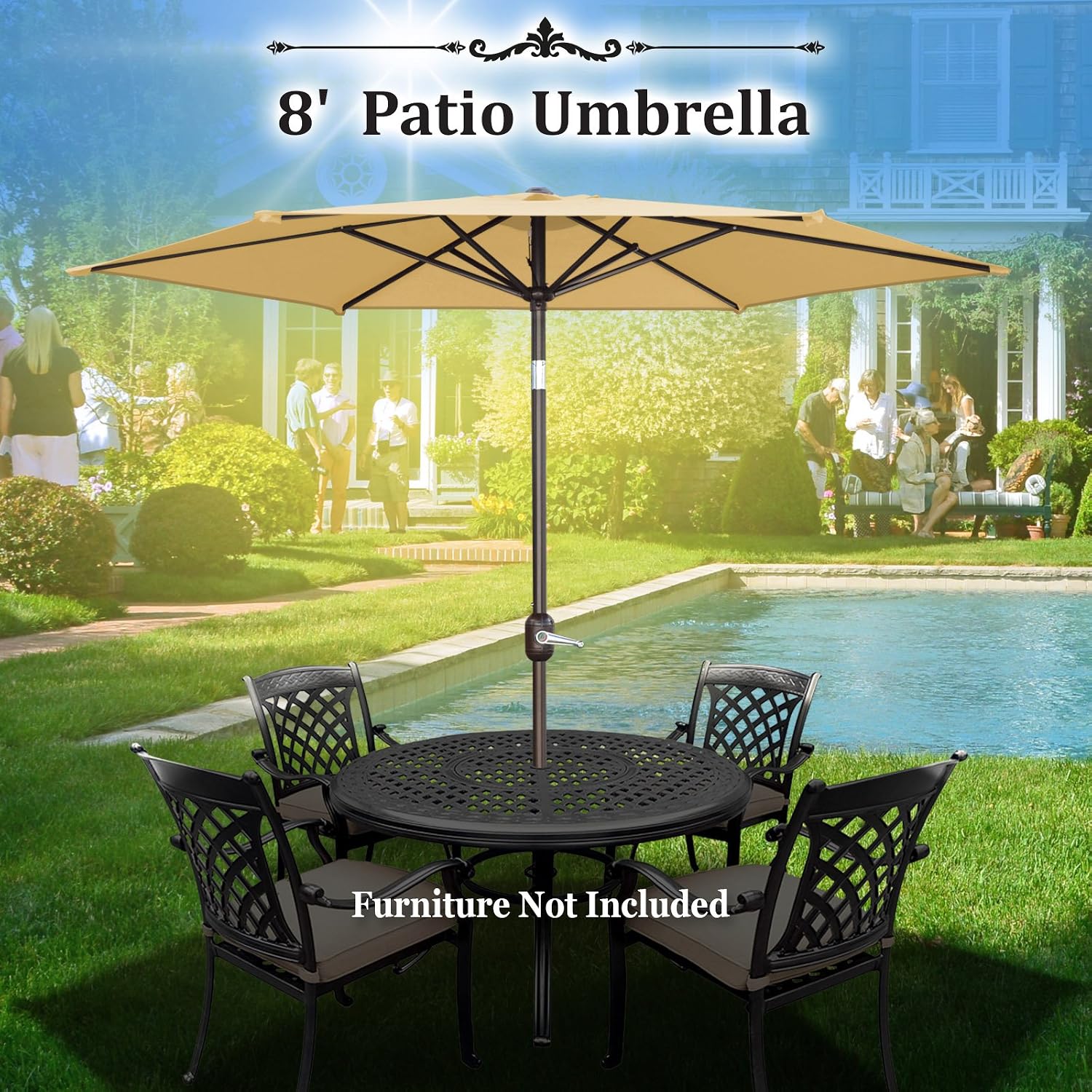Amazon Com Benefitusa 8 Patio Umbrella Garden Parasol Market Sunshade Outdoor With Tilt And Crank Beige Garden Outdoor