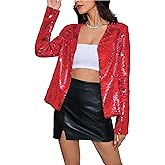 BINXIAD Women's Sequin Blazer Open Front Casual Long Sleeve Sparkle Jacket Glitter Coat