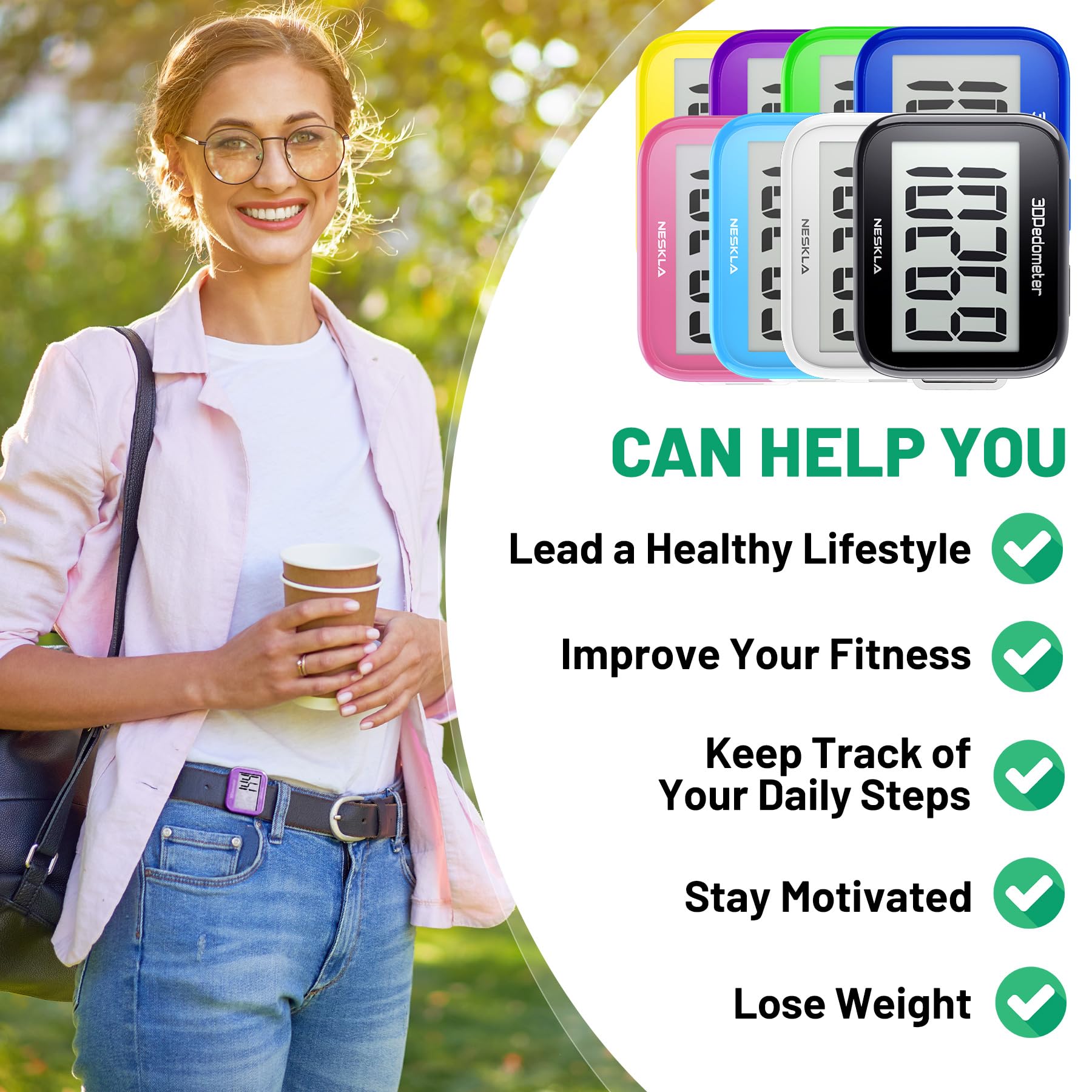 3D Pedometer for Walking, Simple Step Counter with Large Digital Display, Step Tracker with Removable Clip Lanyard, Accurately Track Steps for Men Women Kids Adults Seniors