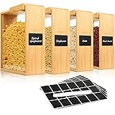 VZZNN 4 Pack Food Dispenser, Bamboo Cereal Dispenser with Magnetic Sliding Lid, 2L Dry Food Storage Container for Pantry, Kitchen Organization - Rice, Flour, Pasta, Snacks, Candy
