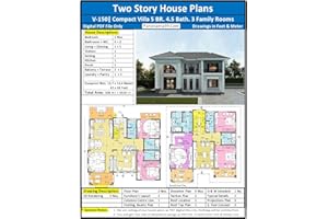 V-2150| 5 Five Bedroom House Plans, Blueprints, Duplex Modern Two Storey Tiny Home Design. : Digital Download | PDF Files | D