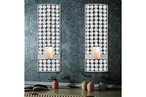 SXNZEQUNZE 5.9 * 16.5 Inch Rhinestone Candle Sconces Sparkling Crystal Bling Diamonds Metal Wall Candle Holder for Living Room Bedroom Home Decor Party Wedding Wall Decoration Set of 2 Silver