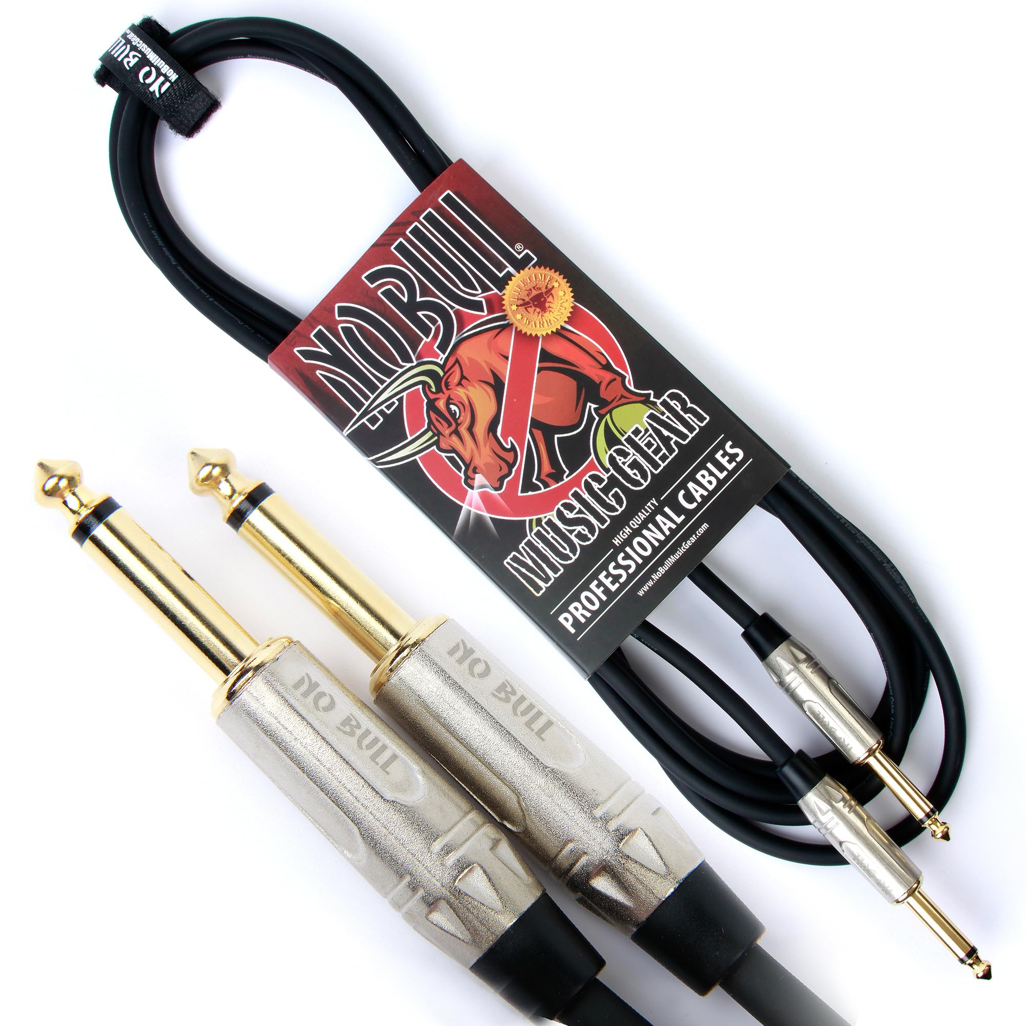 No Bull Premium Guitar/Instrument Cable (Black, 6ft / 2m, Straight Plugs) - Achieve a Cleaner Signal via a Heavy Duty Pro 1/4" Jack to Jack Noiseless Mono Lead
