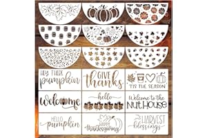 HOSOMONO 18 Pieces Fall Stencils for Painting on Wood, Reusable Pumpkin Fall Leaves Drawing Templates Autumn Thanksgiving Stencil for Door Hanger Wreath Door Mat (18 Fall)