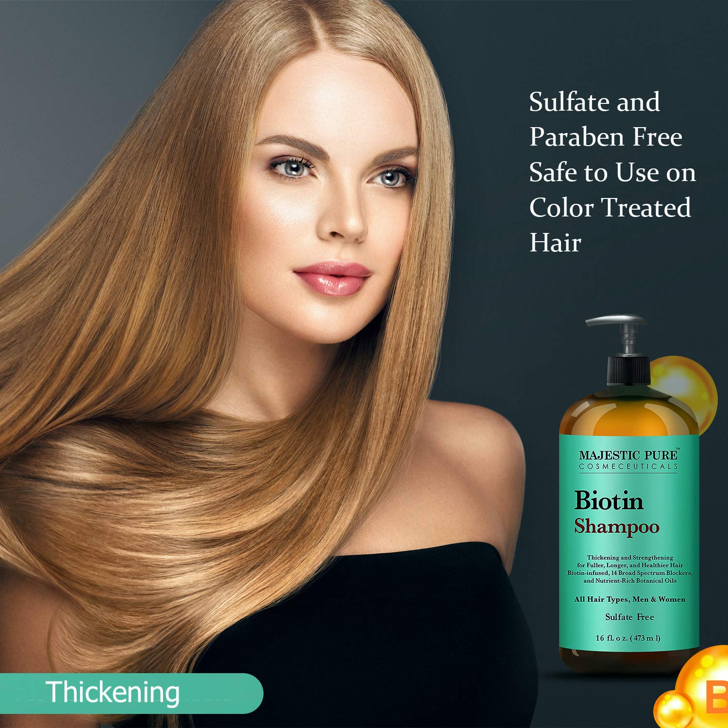 Majestic Pure Biotin Hair Shampoo - Hair Loss Shampoo for Thicker Hair - Infused with Vitamins, Nourishing and Volumizing, DHT Blockers, for Men & Women - 16 fl oz: Beauty