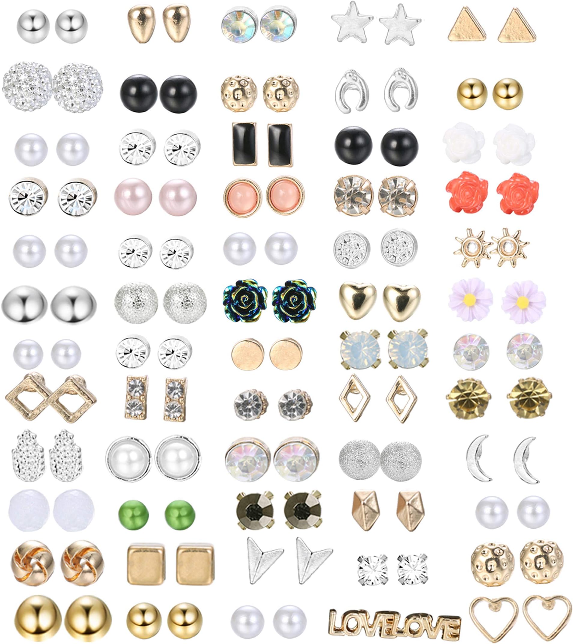 Stud Earrings Crystal Pearl Earring Set Cute Ear Stud Jewelry for Women