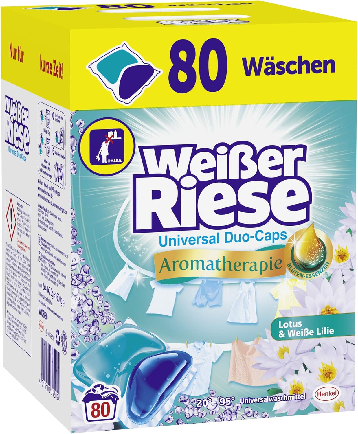 Weißer Riese Universal Duo-Caps Aromatherapie, 80 (1x80) Waschladungen, Universalwaschmittel Lotus & Weiße Lilie