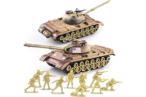 MaozyHomie WW2 Army Tank and Army Men Toys Playset, 2pc US Tank Models with 10pc Toy Soldiers, Desert Tan 1:72 Military Vehicle, Great Military Toy for Kids Boys