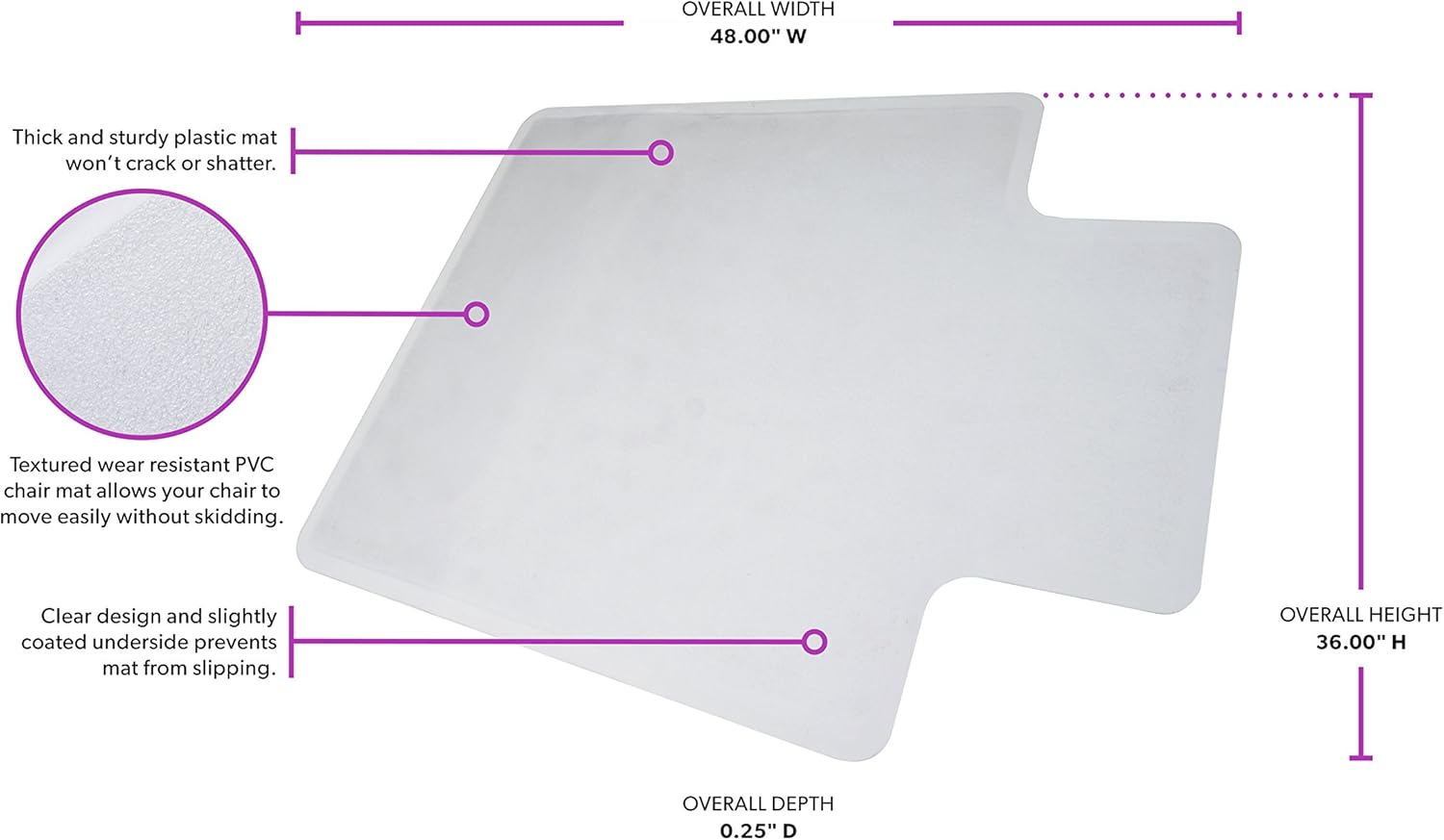 OFM ESS Collection Chair Mat with Lip for Hard Surface, 36" x 48", Clear: Furniture & Decor