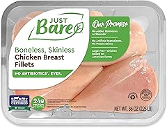 Just Bare® Natural Fresh Chicken Breast Fillets | Family Pack | No Antibiotics Ever | Boneless | Skinless | 2.25 LB