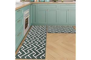 hicorfe Kitchen Rugs and Mats Sets,2 Pieces Super Absorbent Polypropylene Non-Slip Rug,Soft Comfort Floor Mat,Washable for Kitchen,Hallway,Office,Sink,Laundry(20" x 31.5" Plus 20" x 59",Emerald
